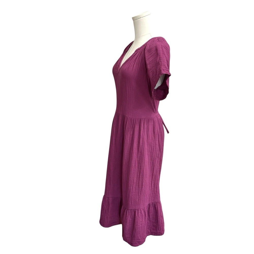 Pact Coastal Double Gauze Breezy Midi Dress Sz M Pockets Sangria Red - Picture 9 of 16